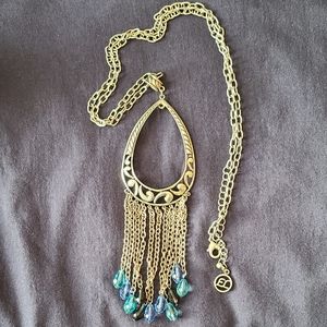 Statement Necklace Pendant Signed Erica Lyons Silver Tone Blue Crystals